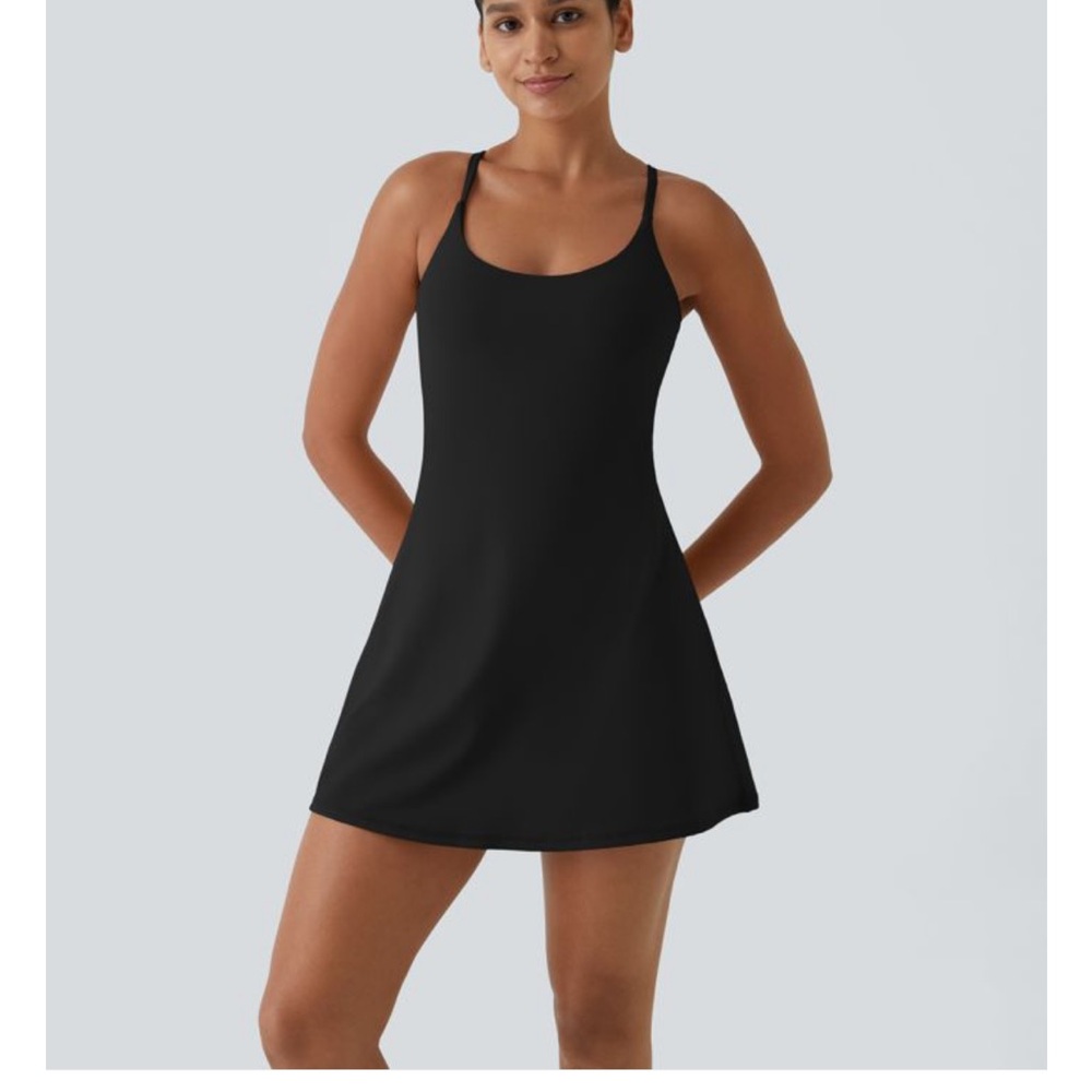 90 Degree By Reflex Blk Activewear Lux Tank Dress Built in shorts.  S